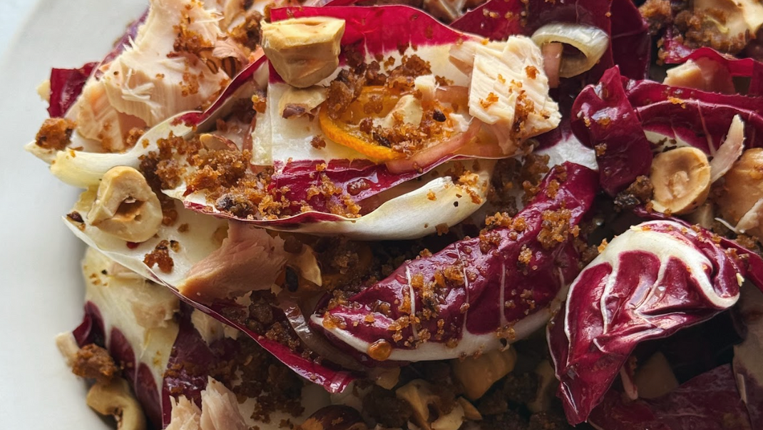 Radicchio Salad with Tuna, Hazelnuts, Breadcrumbs, and a Kumquat Vinaigrette Radicchio Salad with Tuna, Hazelnuts, Breadcrumbs, and a Kumquat Vinaigrette
