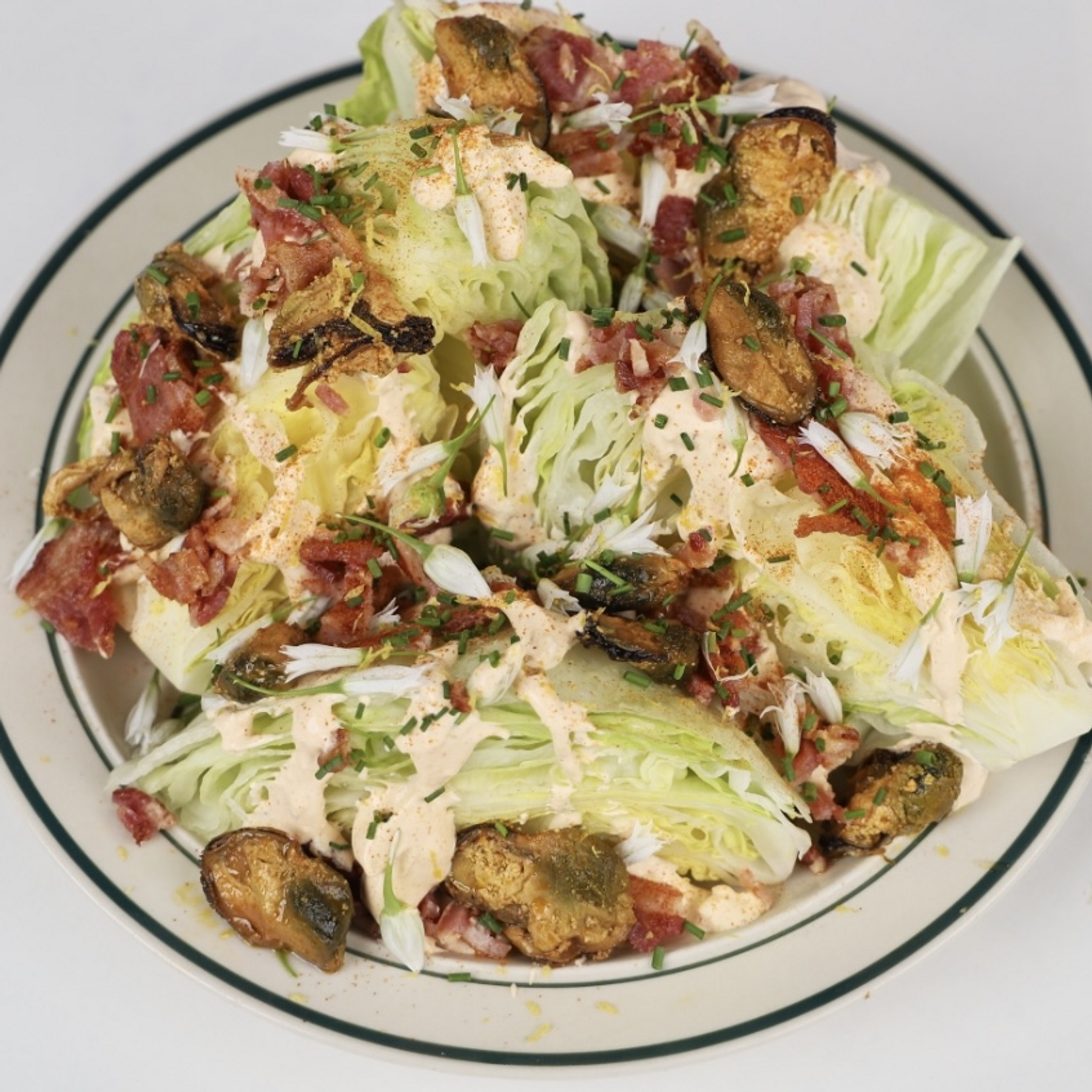 Buffalo Wedge Salad with Smoked Mussels