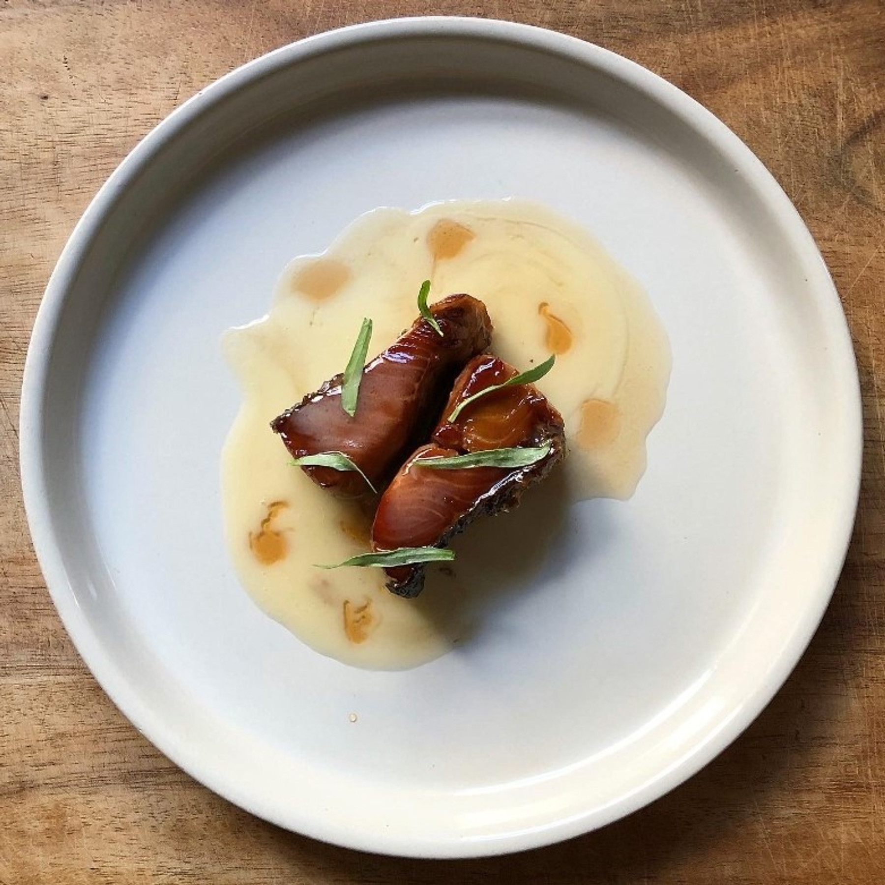 Chilled Smoked Coho Salmon with Beurre Blanc, Banyuls Gasrique, and Tarragon By Isabel Lederman