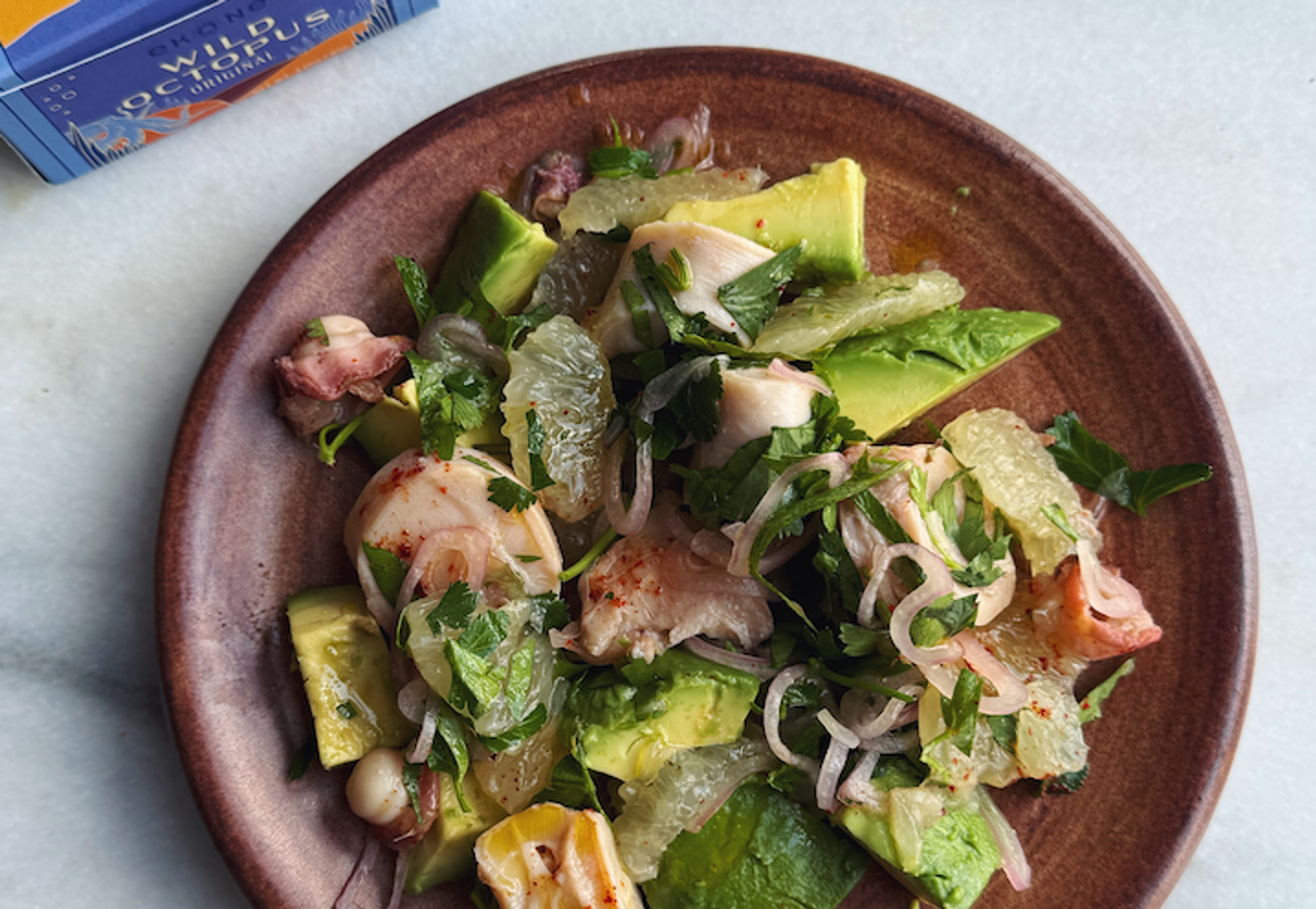 Marinated Octopus Salad with Pickled Shallots and Oro Blanco Grapefruit 