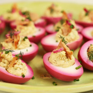 Beet Stained Deviled Eggs with Smoked Salmon