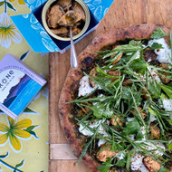 Smoked Mussels Sourdough Pizza with Basil-Lime Pesto and Burrata