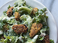 Crispy Lettuces with Cornmeal Fried Lemon Pepper Oysters and Lemon Creme Fraiche Crispy Lettuces with Cornmeal Fried Lemon Pepper Oysters and Lemon Creme Fraiche