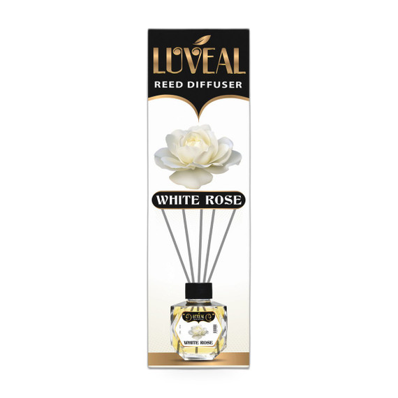 Luveal White RoseReed Diffuser 120ml on white background