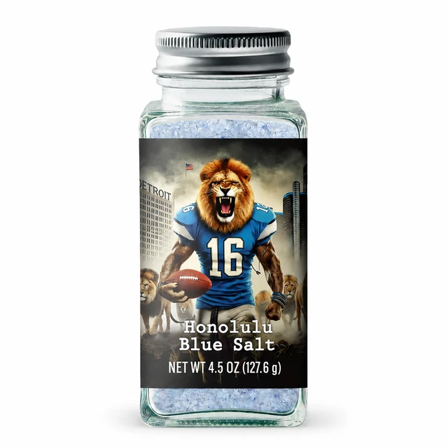 Milford Spice Company Honolulu Blue Salt glass shaker with Persian blue salt crystals