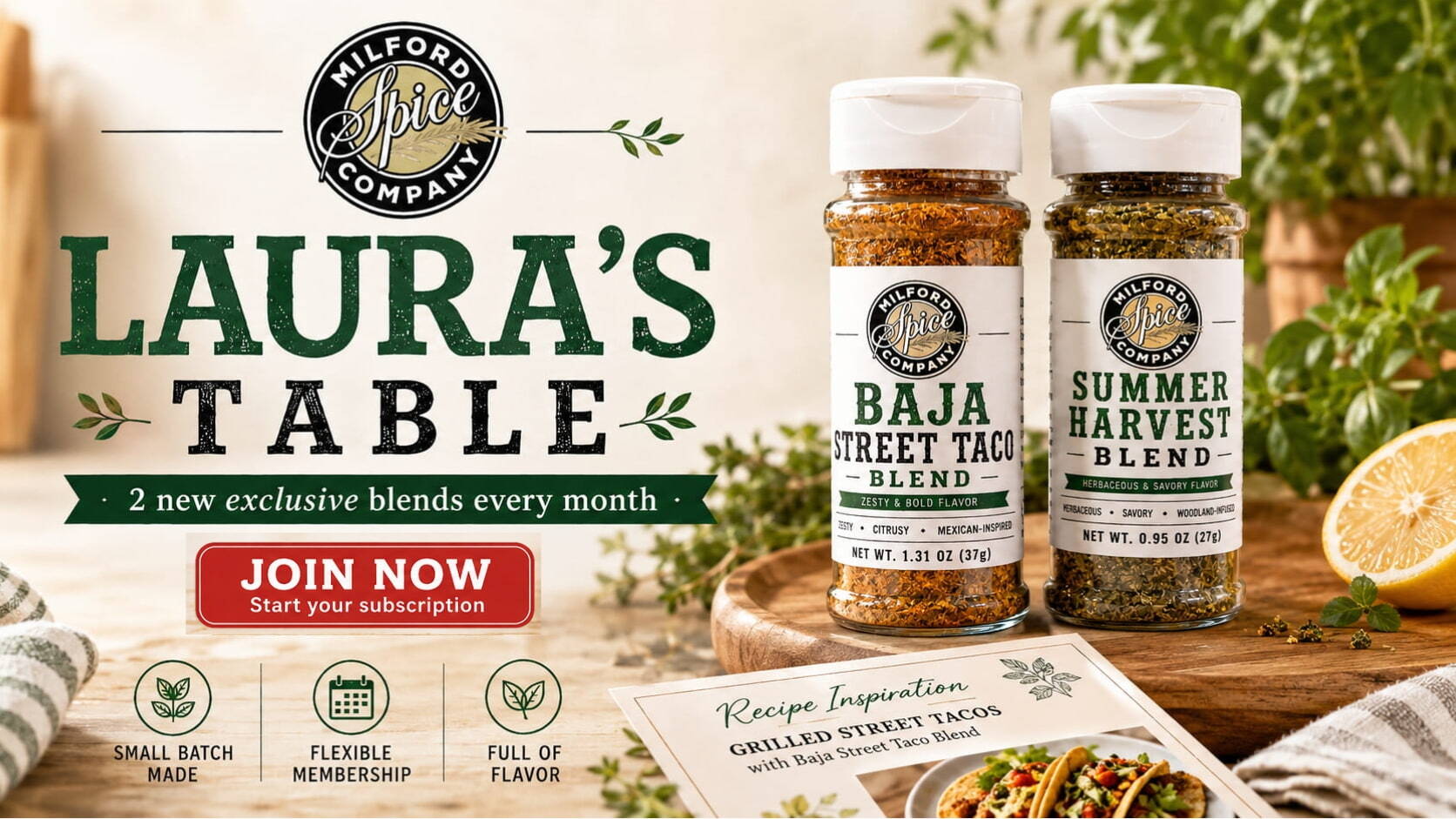 Milford Spice Build Your Own Spice Box summer gift set with 5 glass shaker seasonings, custom spice blends for grilling, cooking, BBQ, and food lovers.
