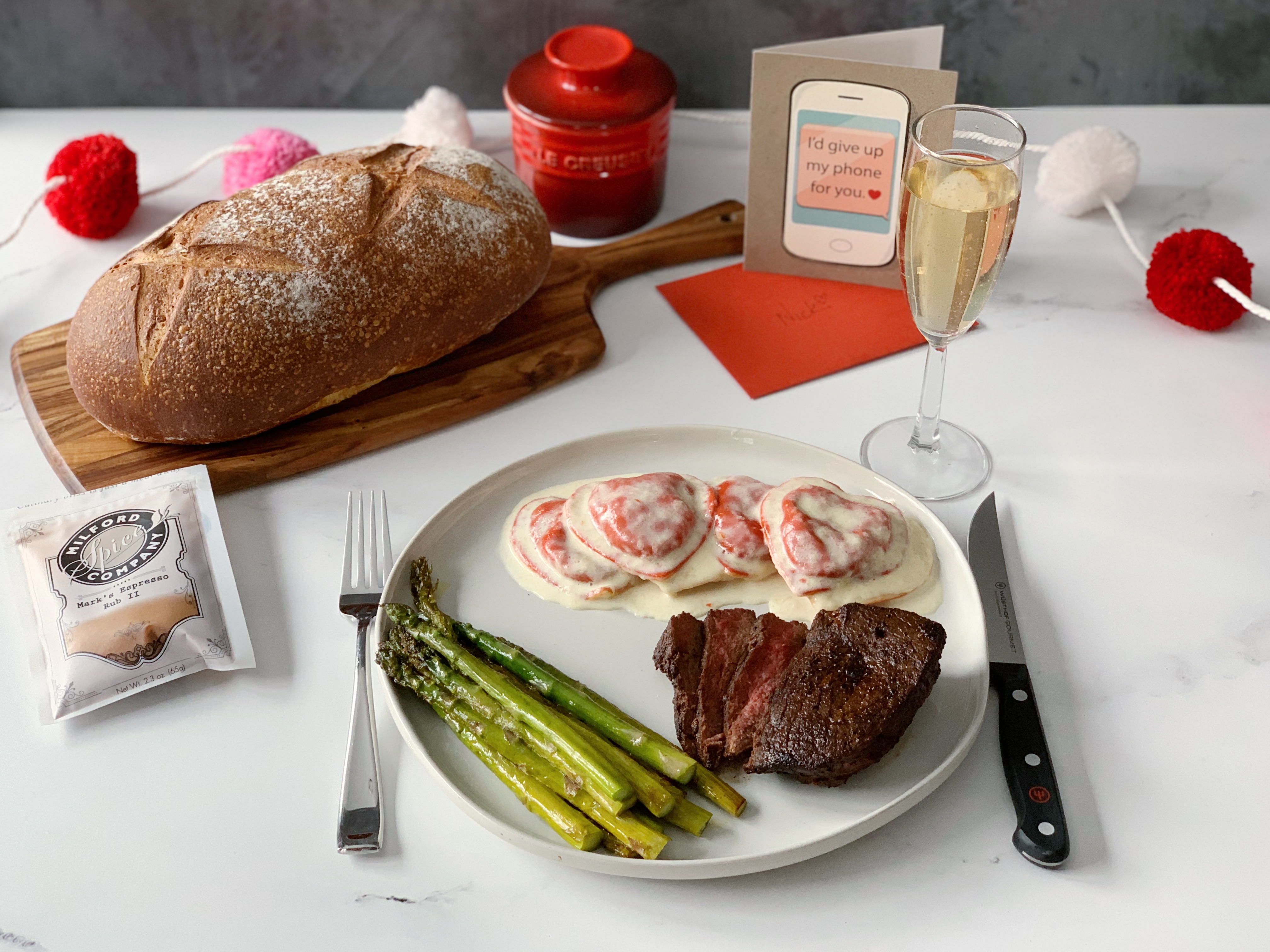 Mark's Espresso Rub Tenderloin with Asparagus & Ravioli 