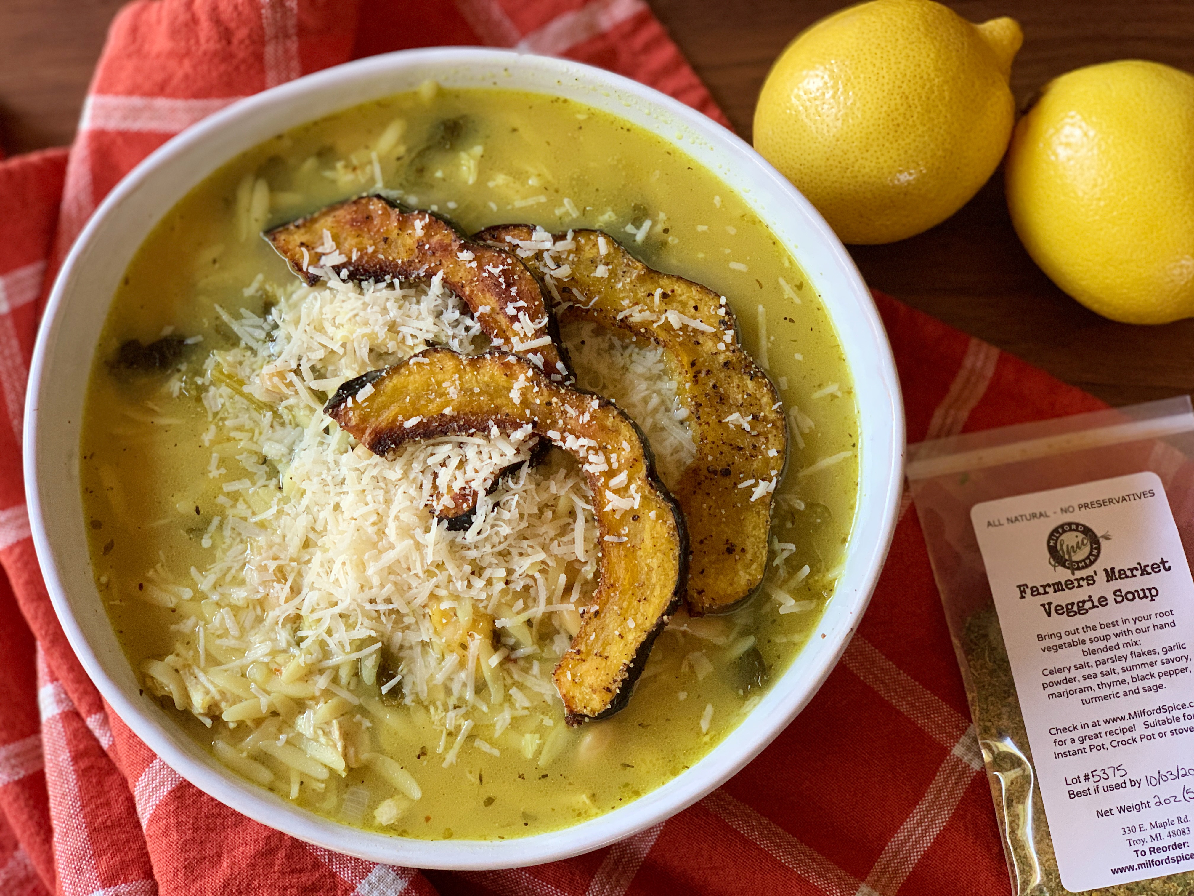 Parmesan Chicken Noodle Soup with Farmers' Market Veggie Soup