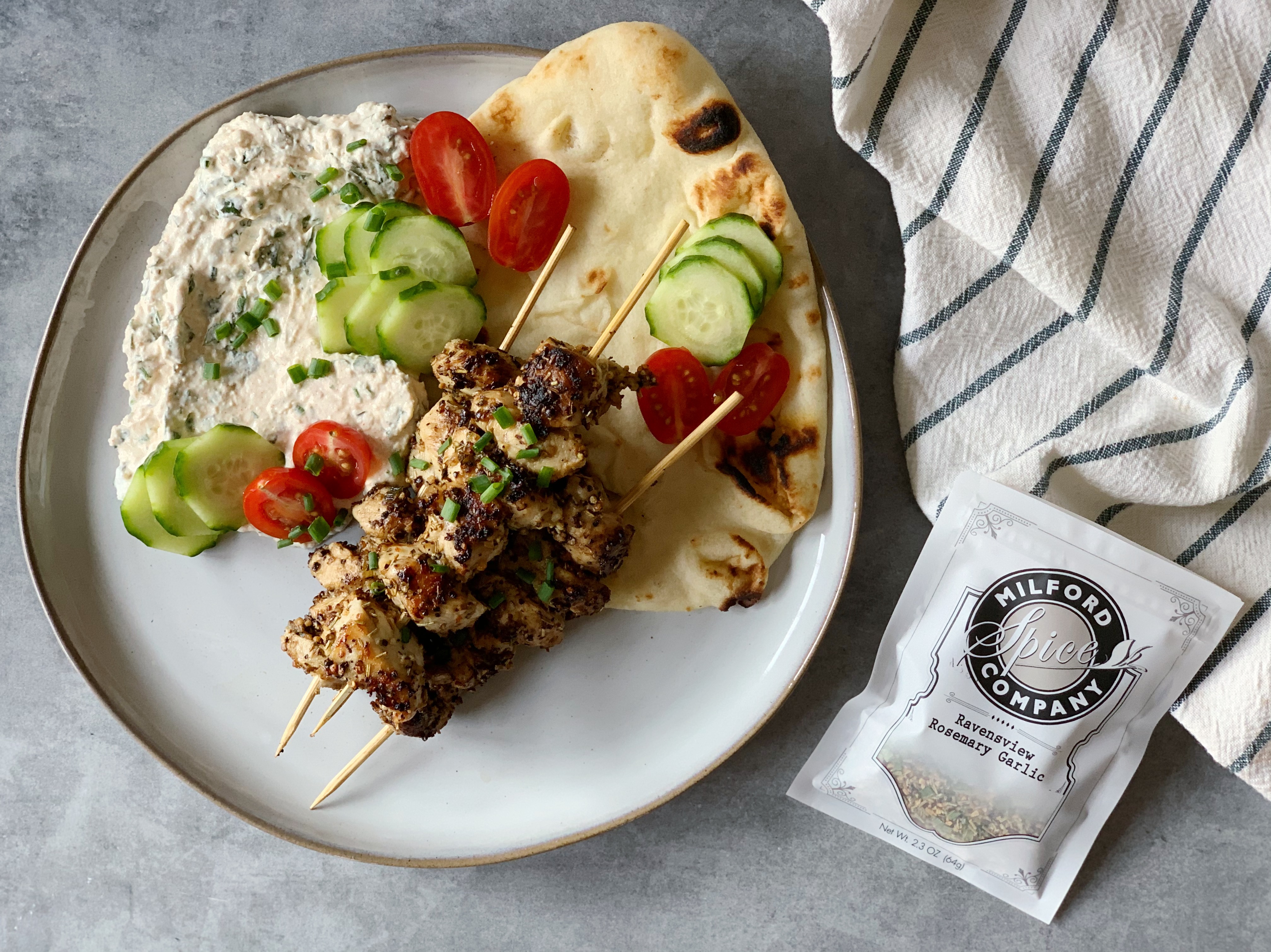Ravensview Rosemary Garlic Chicken Skewers with Feta Sauce