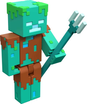 Minecraft Drowned Buildable Figure, 3.25-inch Tall with Accessory