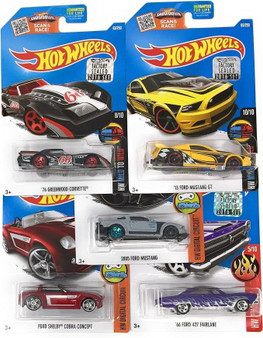 Hot Wheels Muscle Car Madness 5 Pack Random Diecast Bundle Set with Various Corvettes, Mustangs, Camaros, Chargers, GTO"s, Firebirds, Shelby, and More
