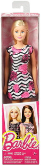 Barbie Pink-Tastic Doll, Rose Art On Black & White Stripes Dress