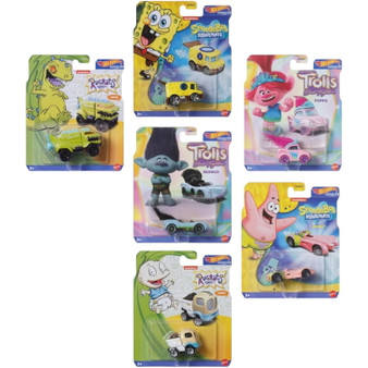 Hot Wheels Character Cars with Spongebob Squarepants Trolls Rugrats Set of 6 Diecast Vehicles HHB74-956P