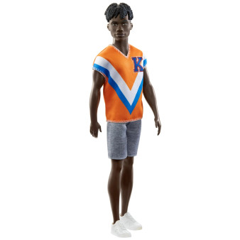Barbie Fashionistas Ken Fashion Doll with Twisted Black Hair Wearing Orange Athletic Jersey Shorts & White Sneakers