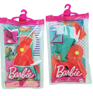 Barbie and Ken Matching Tennis Fashion Outfits and Racquets (Pack of 2)