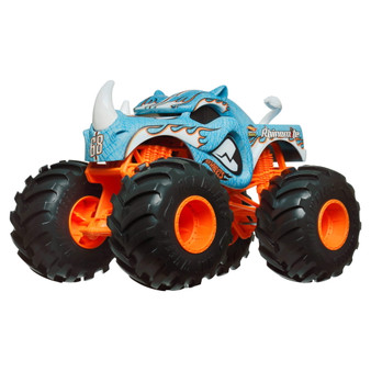 Hot Wheels Toy Monster Trucks Oversized Rhinomite 2024, 1:24 Scale Die-Cast, Blue, Orange, White