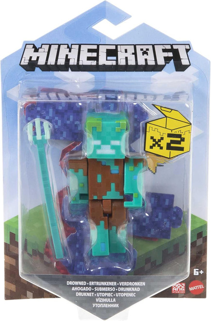 Minecraft Drowned Buildable Figure 3.25 inch Tall with Accessory