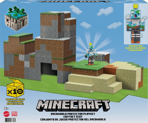 Minecraft Overworld Playset with 1 Action Figure & 10 Papercraft Blocks GYB91 from Pappystoyshop.com