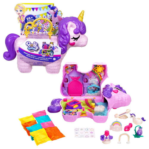 Polly Pocket 2 in 1 Unicorn Party Travel Toy Large Compact with 2 Dolls GKL24 from Pappystoyshop.com