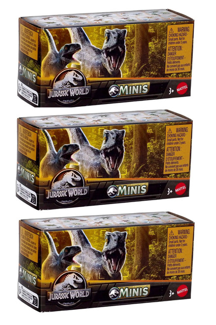 Jurassic World Dinosaurs Minis Surprise Pack of Dinos Box Bundle of 3 Blind Bags GWP38 from Pappystoyshop.com