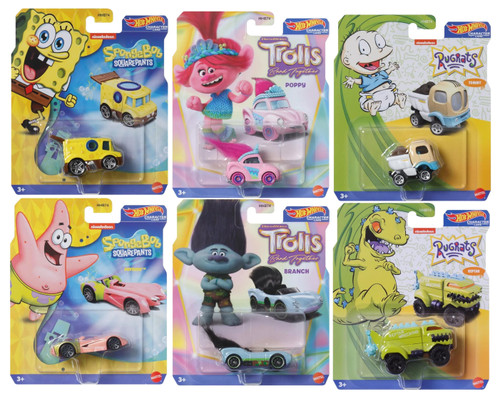 Hot Wheels 6-Car Bundle SpongeBob Trolls Rugrats Die-Cast Vehicles HHB74-956P HHB74-956P from Pappystoyshop.com