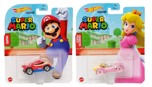 Hot Wheels Super Mario Character Cars Mario and Princess Peach HDL63 from Pappystoyshop.com