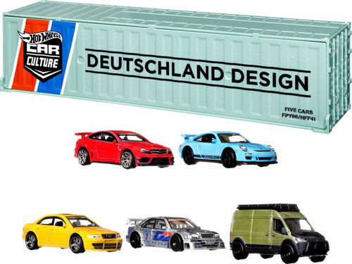 Hot Wheels Premium Car Culture Deutschland Design Container 5-Pack of German 1:64 Scale Cars HFF41 from Pappystoyshop.com