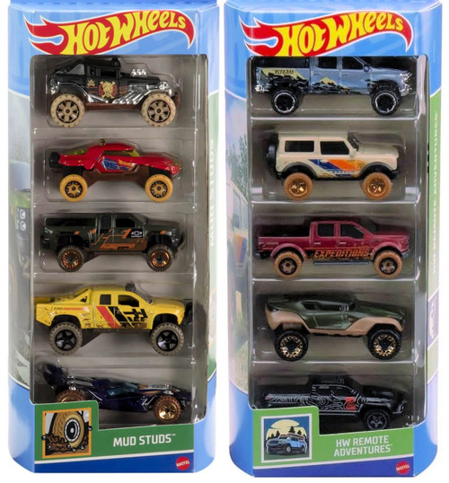 Hot Wheels Off Road Car Bundle of 2x5 Packs Mud Studs & Remote Adventures HTV53 from Pappystoyshop.com