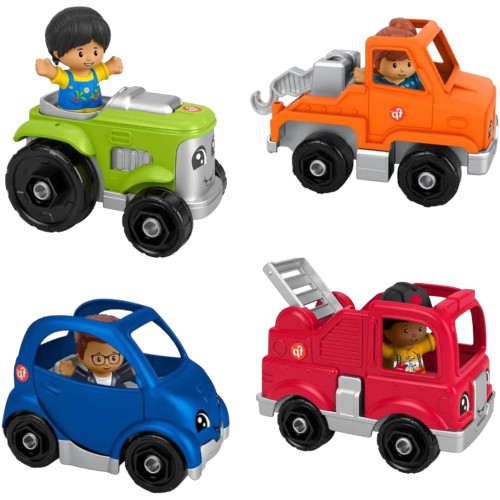Fisher Price Little People Bundle of 4 with Fire Truck Tractor Car Truck FPHPX84x4 from Pappystoyshop.com