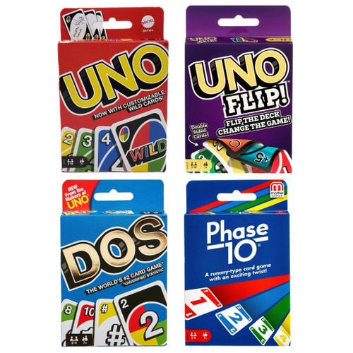 Family Card Game Variety Pack 4 Card Game Bundle Uno Dos Uno Flip Phase 10 42003-GDR44-FRM36-W4729 from Pappystoyshop.com