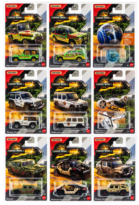 Jurassic World Matchbox Die-Cast Vehicle Collection Bundle of 9 JGL59-956A JGL59-956A from Pappystoyshop.com