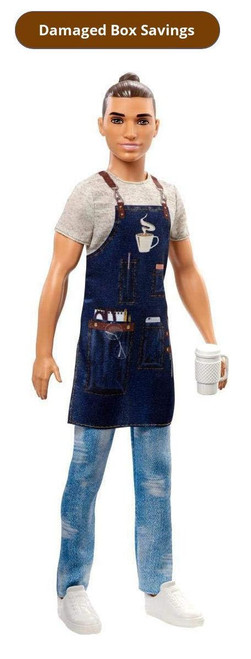 Barbie Ken Barista Doll Wearing Cafe Apron DAMAGED PACKAGING