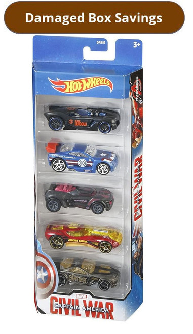 Hot Wheels Captain America Civil War Collectors 5 Pack DAMAGED PACKAGING DRB89 from Pappystoyshop.com