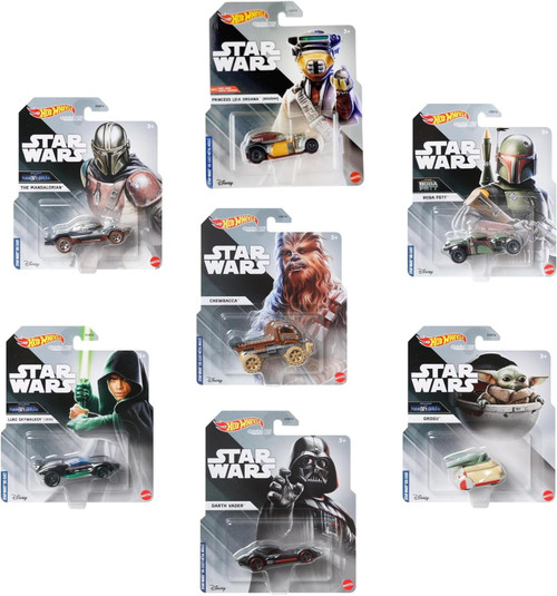 Hot Wheels 2023 Star Wars Studio Character Cars Complete Set of 7 Diecast Vehicles Bundle from HHB74-956H Release