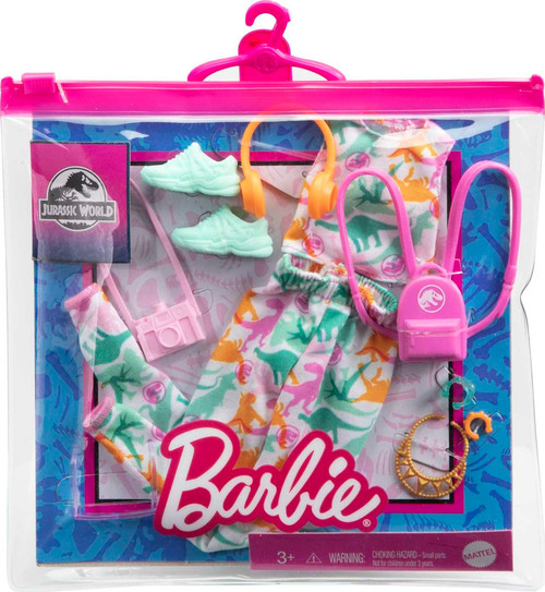 Barbie Fashion Pack Jurassic World Crop Top & Jogger Pants Dinosaur Print GRD61 from Pappystoyshop.com