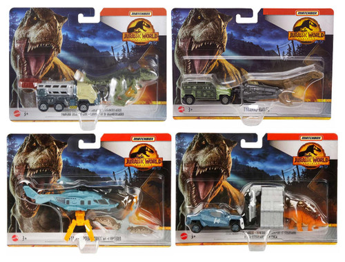 Jurassic World Matchbox Dinosaur Playset Bundle of 4 Die-Cast Vehicles FMY31-956G from Pappystoyshop.com