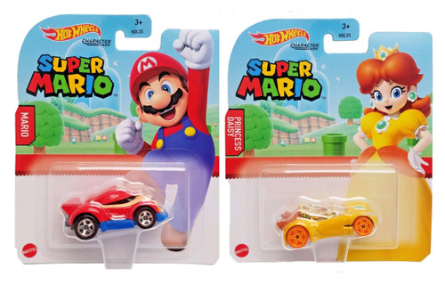 Hot Wheels Super Mario Character Cars Bundle of Mario and Princess Daisy HDL35 from Pappystoyshop.com