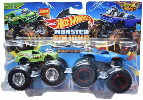 Hot Wheels Monster Trucks Demolition Doubles Poison Pinto vs Rodger Dodger JDG02 from Pappystoyshop.com