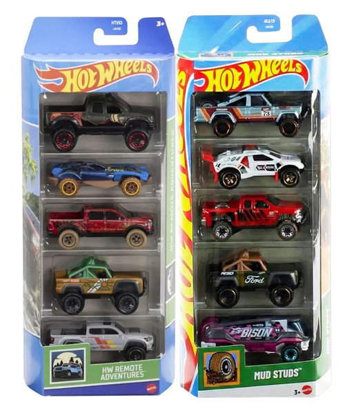 Hot Wheels Bundle of 2 x 5-Pack Cars Mud Studs and HW Remote Adventures HTV53- from Pappystoyshop.com