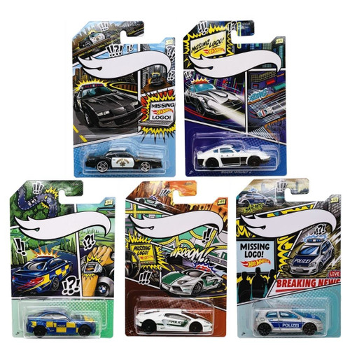 Hot Wheels Police Pursuit Comic Missing Logo Art Variant Complete 5‑Pack