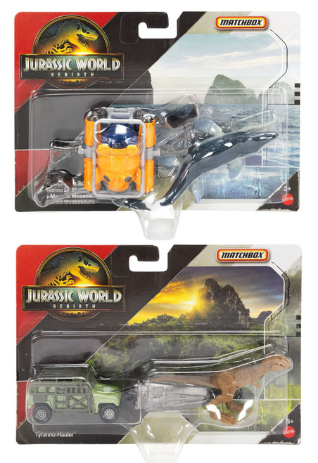 Matchbox Jurassic World Rebirth Tyranno-Hauler and Mosasaurus Sea Sub JGL74-956A from Pappystoyshop.com