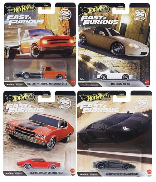 Hot Wheels Fast & Furious 25th Anniversary Die-Cast Cars Set of 4 HNW46-956P