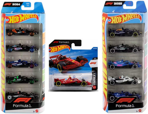 Hot Wheels Formula 1 Bundle of F1 2024 & 2025 Teams 5 Packs and Scuderia Ferrari HP Short Card