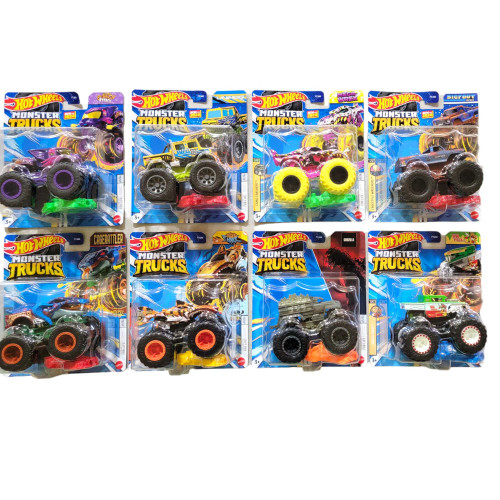 Hot Wheels Monster Trucks Connect and Crash Car Complete Set of 8 Diecast Vehicles with Godzilla, Tiger Shark, Mega Wrex, Bigfoot, Unimog and More from FYJ44-994D