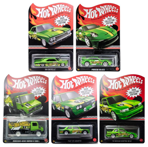 Hot Wheels 2025 Collector Edition Green Die-Cast Car Bundle of 5