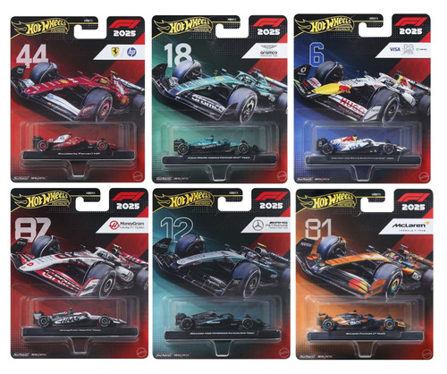 Hot Wheels Premium 2025 F1 Die-Cast Cars Bundle of 6 HRV11-956L