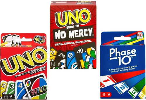 Uno No Mercy Uno and Phase 10 Card Game Combo Pack of 3 from Pappystoyshop.com