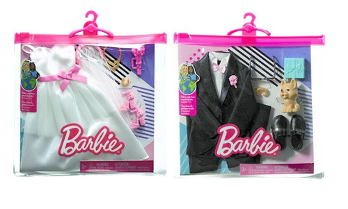 Barbie and Ken Bride and Groom Bundle of 2 Fashion Packs Wedding Dress and Tuxedo Doll Outfits HJT37HJT38 from Pappystoyshop.com