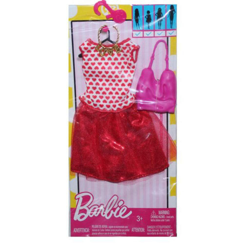 Barbie Doll Fashion Outfit with Red Hearts Tulle Skirt and Pink Handbag DTW61 from Pappystoyshop.com