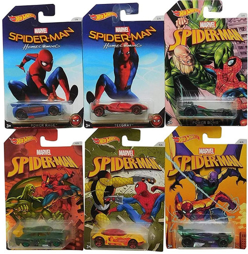 Hot Wheels Marvel Spider-Man: Homecoming Complete 6-Car Bundle DWD14 from Pappystoyshop.com